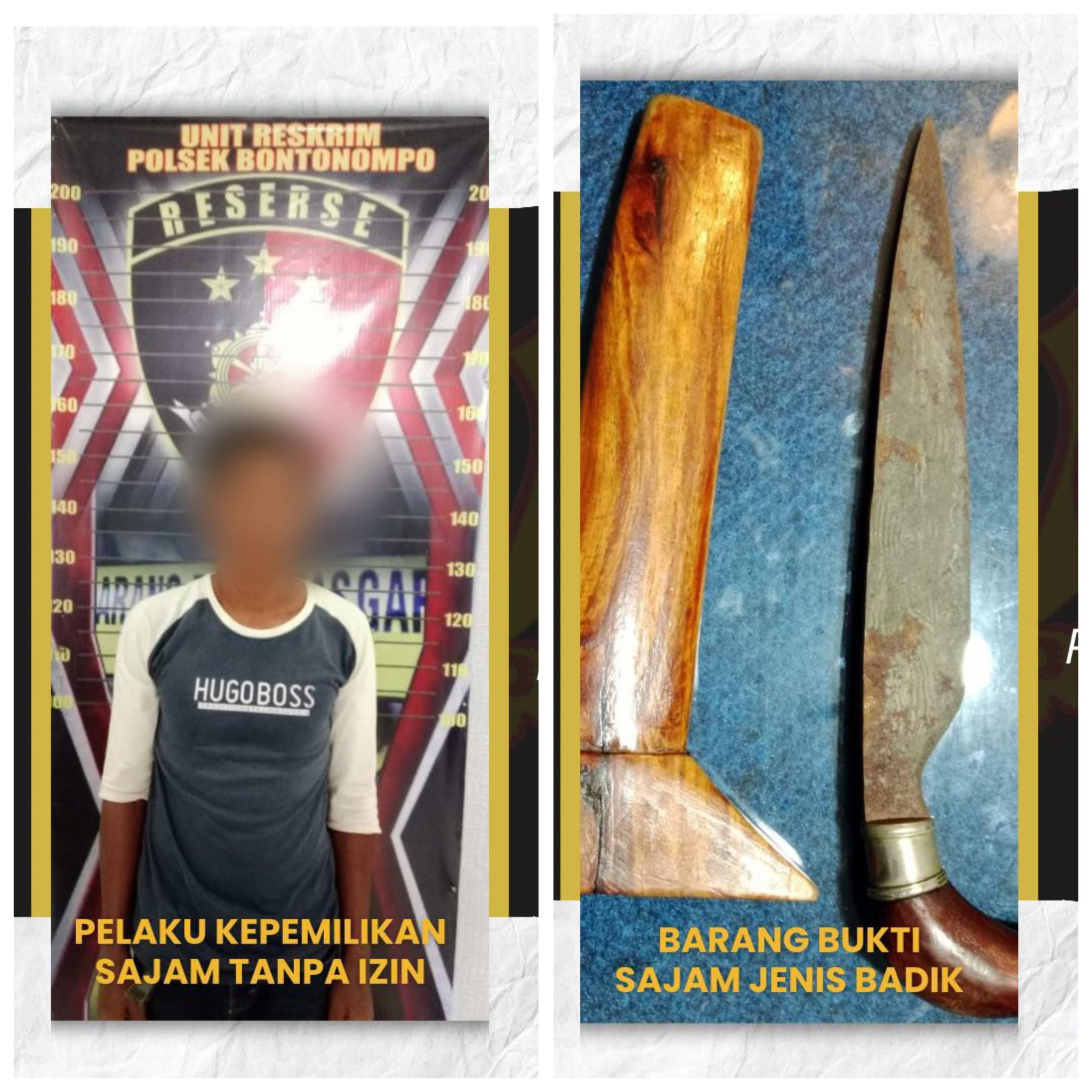 Polsek Bontonompo Tangkap Pria Bawa Badik Tanpa Izin di Bontonompo Selatan