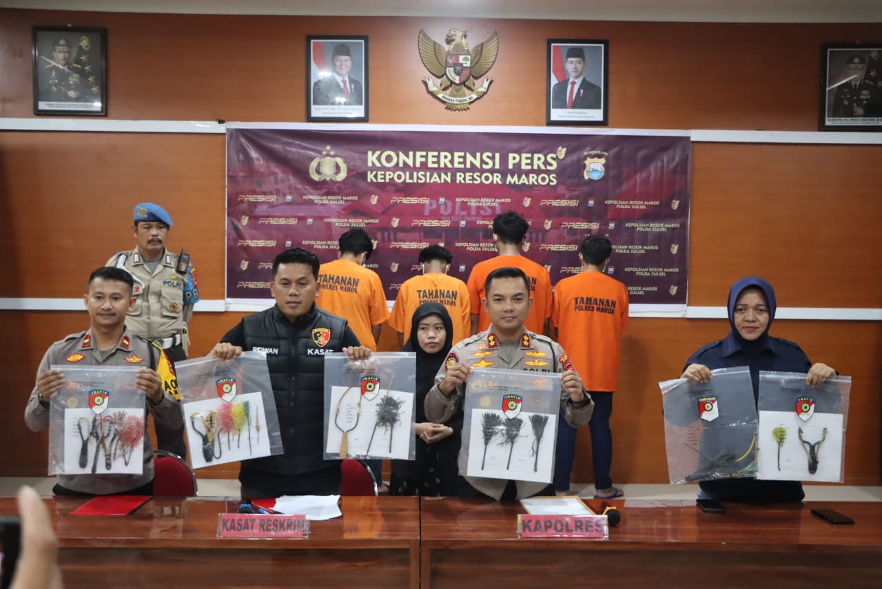 Polres Maros Tangkap Kawanan Pelaku Pembusuran yang Resahkan Warga, 7 Orang Diamankan