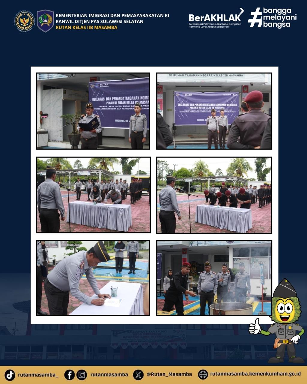 Rutan Masamba Gelar Deklarasi dan Penandatangan Komitmen Bersama “Menciptakan Lapas, Rutan dan LPKA yang Bersih dari Peredaran Narkoba dan Penggunaan Telepon Genggam Ilegal”