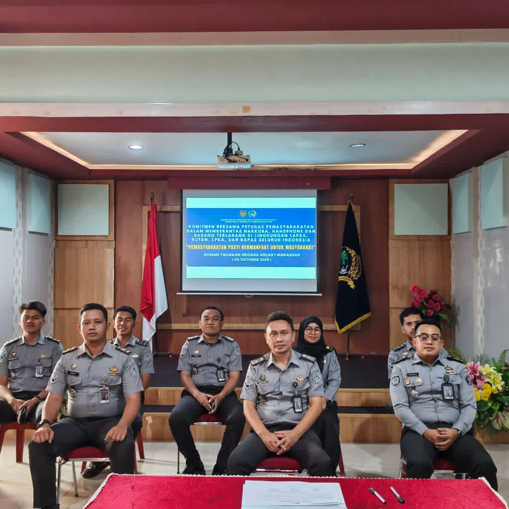 Jaga marwah Pemasyarakatan Pimpinan Rutan Kelas l Makassar Tanatangani Komitmen Perangi Halinar