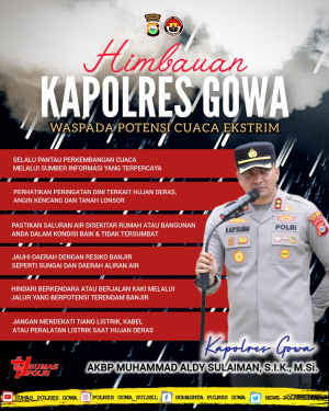 Kapolres Gowa Imbau Warga Tingkatkan Kewaspadaan Terhadap Cuaca Ekstrem