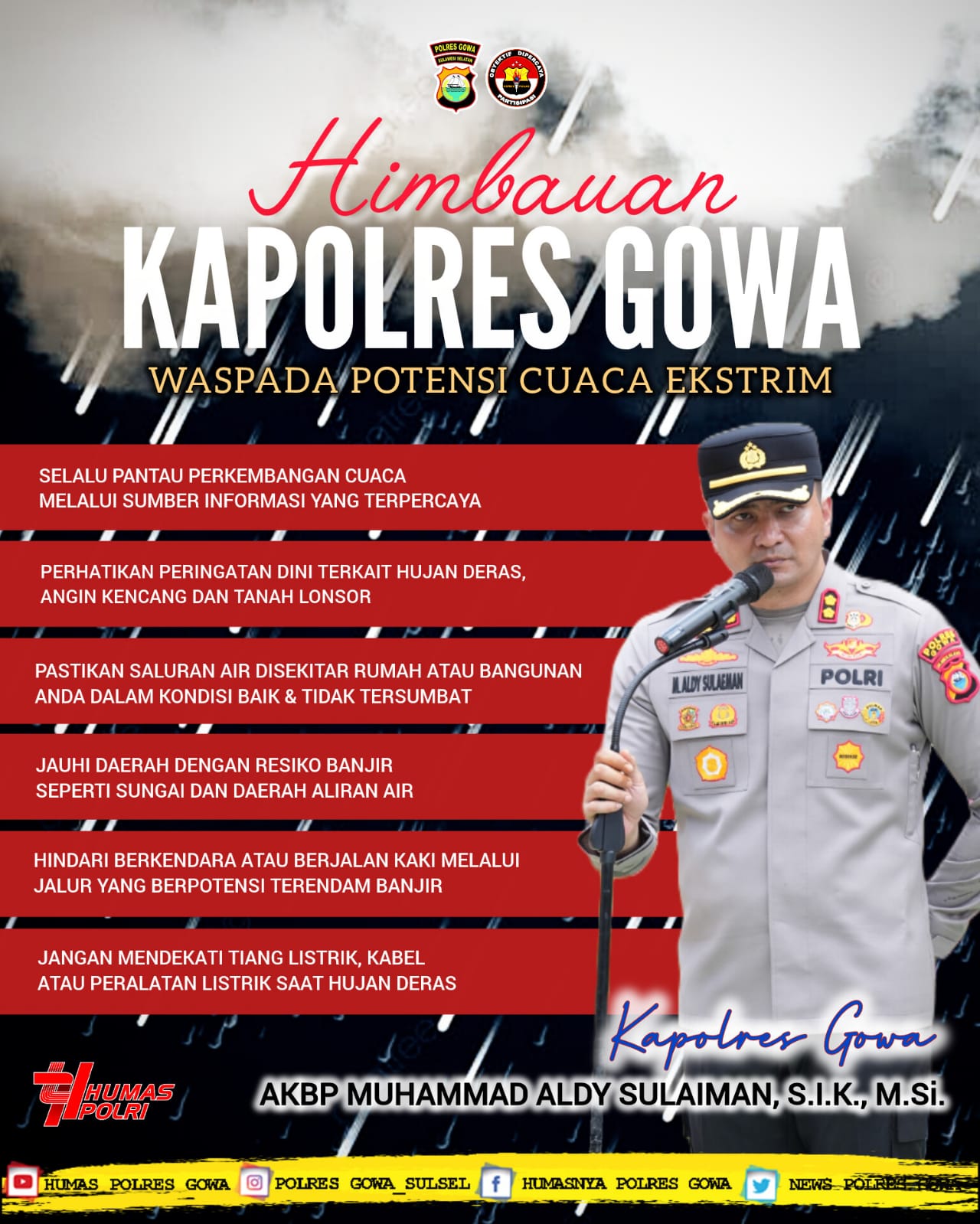 Kapolres Gowa Imbau Warga Tingkatkan Kewaspadaan Terhadap Cuaca Ekstrem
