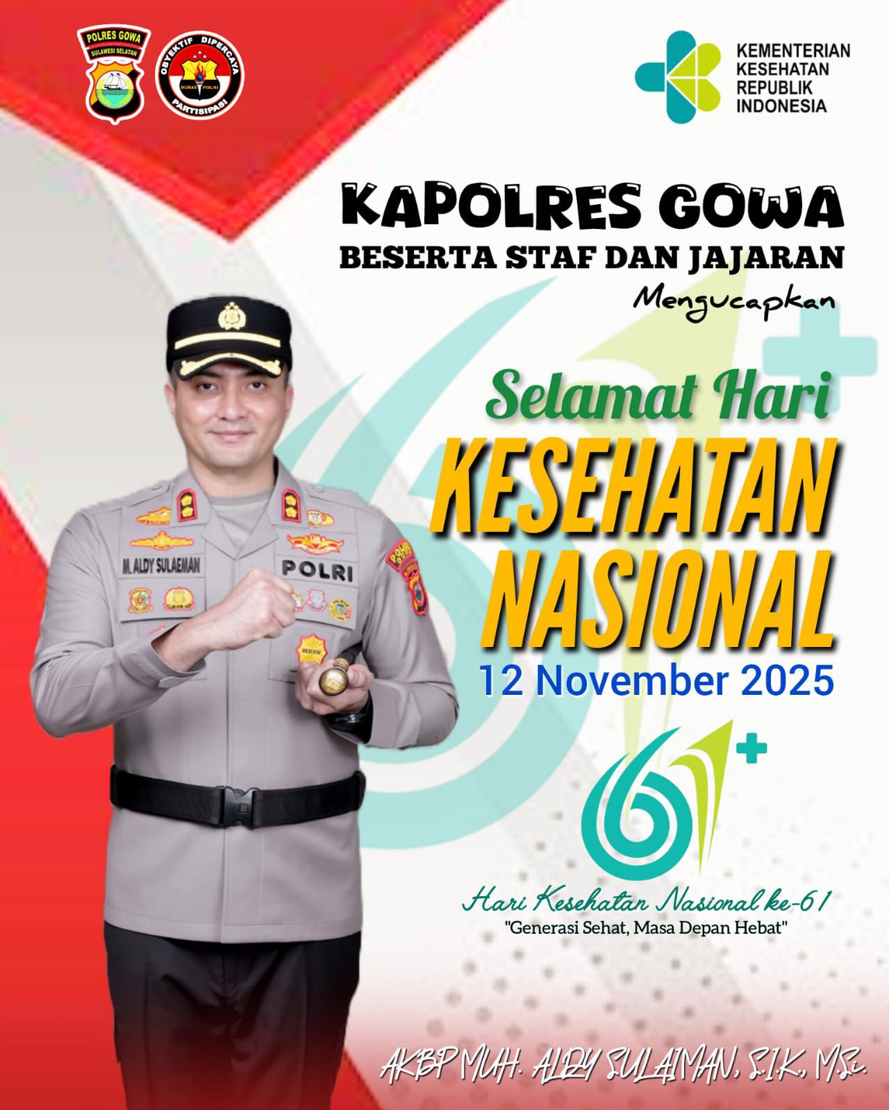 Kapolres Gowa Beserta Staf dan Jajaran Ucapkan Selamat Hari Kesehatan Nasional ke-61