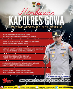 Kapolres Gowa Ingatkan Warga Waspada Cuaca Ekstrem, Minta Tetap Pantau Informasi Resmi