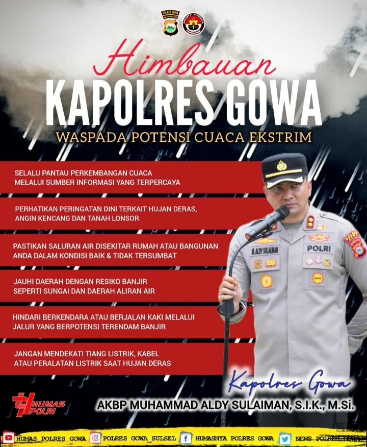 Kapolres Gowa Ingatkan Warga Waspada Cuaca Ekstrem, Minta Tetap Pantau Informasi Resmi
